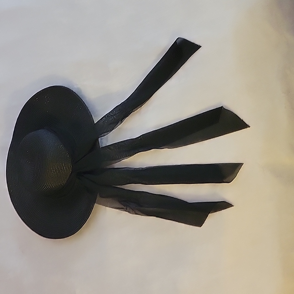 Black Sunhat w/ Gold chain & chiffon detail - Picture 2 of 4